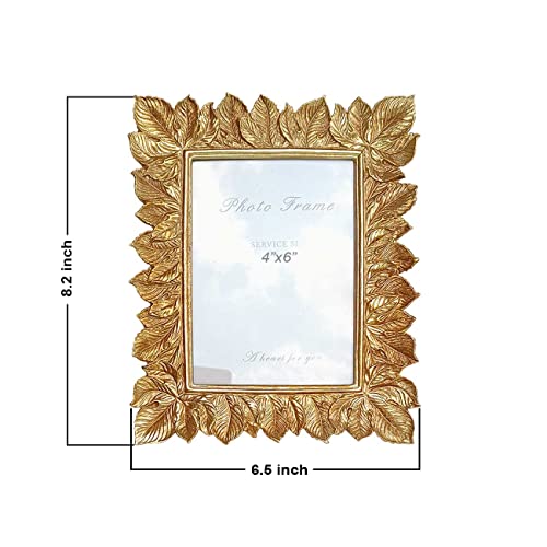 Image of Art Street Table Photo Frame Gold Leaf Design Photoframe Tabletop Picture Frame for Table, Desk, Birthday, Wedding, Return Gift (4 x 6 Inch)