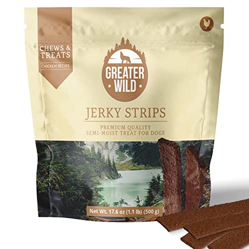GREATER WILD Chicken Jerky Dog Treats 17.6 oz - Premium Quality Semi Moist Chew Treats for Dogs Small and Large - Dog Training and Reward Treat