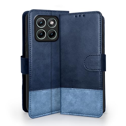 Image of Pikkme Flip Cover for Motorola Moto Edge 70 Fusion 5G | Dual-Tone PU Leather Finish | Wallet Style & Stand | Magnetic Flip Case (Navy & Light Blue)