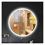 MKYOKO Espejo de baño retroiluminado con Interruptor táctil, Espejos de tocador de Maquillaje multifunción montados en la Pared con Luces LED y Almohadilla antivaho, Espejo Inteligente LE