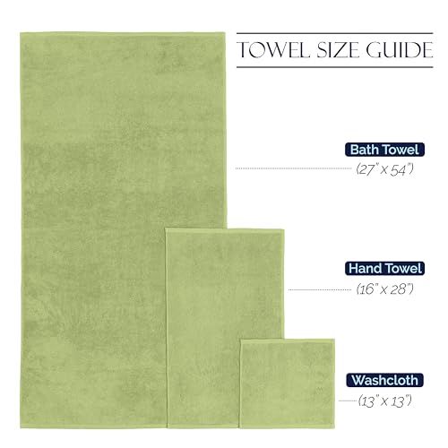 Image of Elegant Comfort Premium Cotton 8-Piece Towel Set, Includes 4 Washcloths, 2 Hand Towels and 2 Bath Towels, 100% Turkish Cotton - Highly Absorbent and Super Soft Towels for Bathroom, Sage