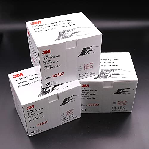 20 Pads (A Box) 3M Softback Sanding Sponge Sandpaper 02600-(1200-1500) 02601-(800-1000) 02602-(500-600) Abrasive Polishing Tool - (Grit: Blue 800-1000, Size: 20 Pads (A Box))