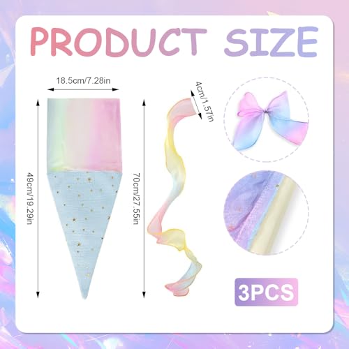 Afenau Schultüte Klein Mädchen Junge, 3 Stück 49cm Geschwister Schultüte mit Band, Mini Schultüten zum Befüllen, Schultüte Mädchen Klein, Füllbare Süßigkeiten, DIY Faltbare