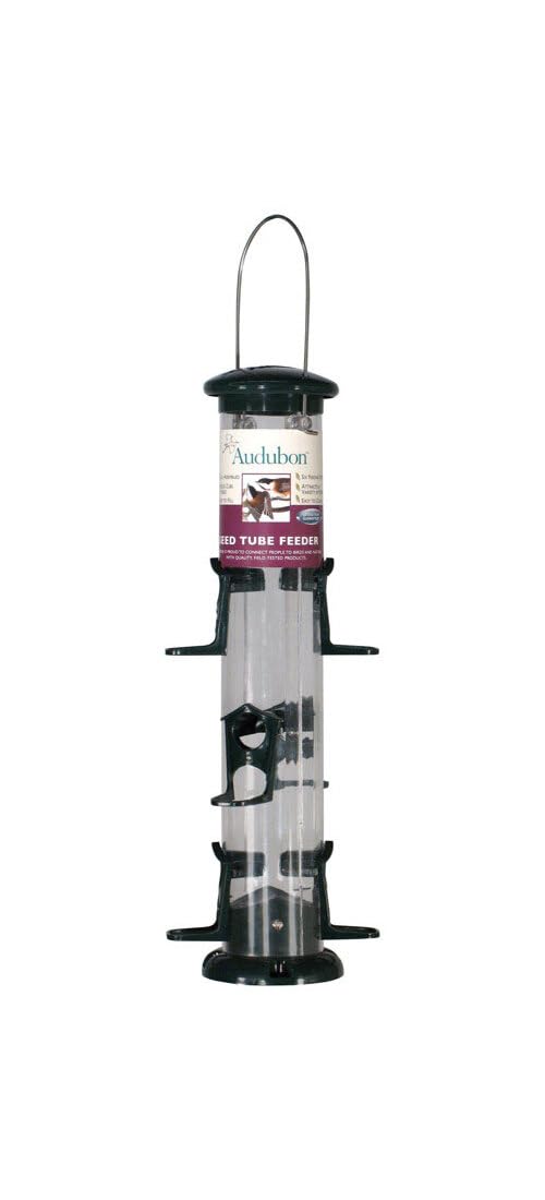 Woodlink Inch NATUBE12 Audubon Plastic 6 Port Seed Tube Feeder, Green, 15-I, Beige