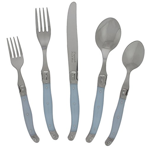Laguiole 20 Piece Flatware Set â€“ Stainless Steel Cutlery Set â€“ Dishwasher Safe Silverware Set â€“ Luxurious Utensil Sets w/Knives, Spoons and Forks Set (Light Blue, Service for 4)