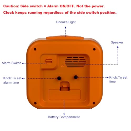 Image of Tinload 5.5 inch Large No Ticking Analog Alarm Clock,Silent Readable for Seniors,Easy to Set,Gradual Rise Alarm,Big Numbers,Gentle Wake,Snooze, Lighted on Demand,Battery Operated,Orange