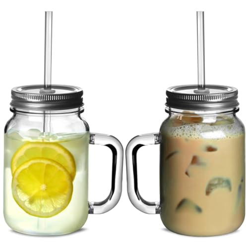 Plastic Mason Drinking Jar Glasses 20oz / 568ml - Set of 4 - bar@drinkstuff BPA Free SAN Plastic Drinking Jars with Lid & Straw - Image 3
