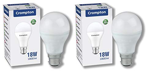 Crompton B22 18-Watt LED Bulb (Pack of 2, Cool Day Light)