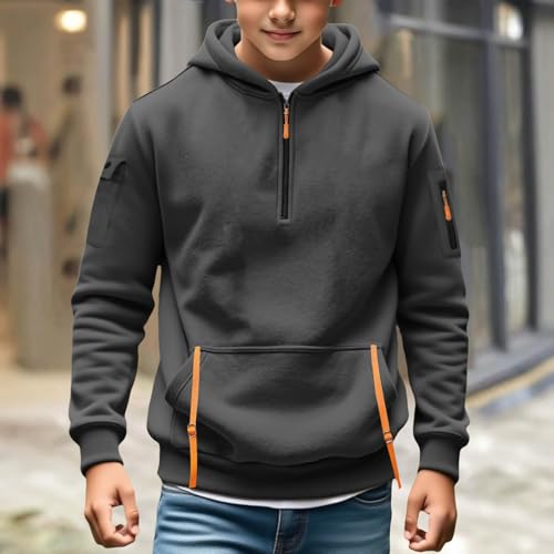 Boys Half Zip ?ooded Pullovers Long Sleeve Casual Active Sweatshirts Teen Fall Solid ?oodie Top with Multi Pockets2