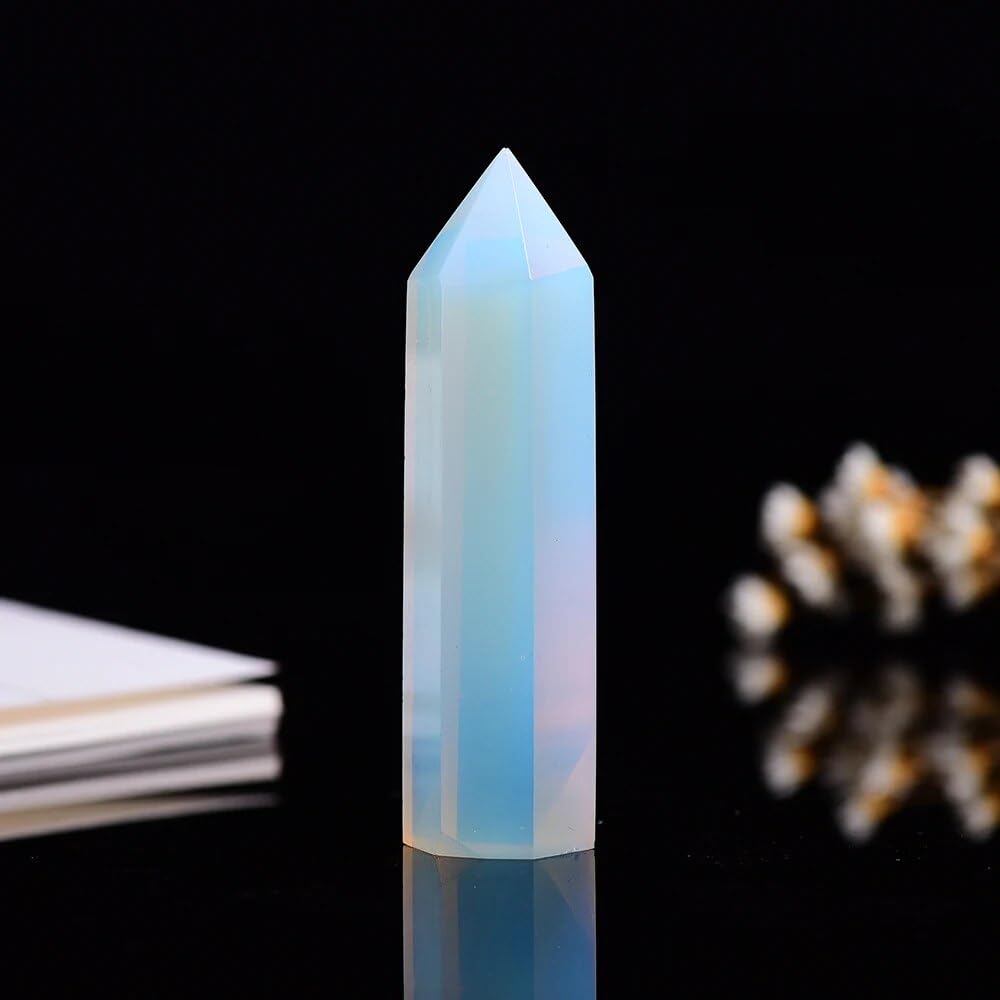 1pcs Opal Crystal Point Stone Hexagonal prisms Column Wand Ornaments (Color : 50-60mm)