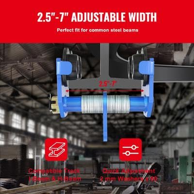 Happybuy Manual Trolley, 1 T/2200 lbs Load Capacity. Dual-Wheel Push Beam Trolley, Heavy-Duty Alloy Steel Garage Hoist for Straight and Curved I Beam, Adjustable for 2.5