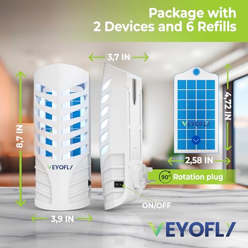 VEYOFLY Indoor Flying Insect Trap - Plug-in Fruit Fly, Gnat and Mosquito Trap With Refills - Odorless Bug Light for Home(2 Device + 4 Glue Boards)