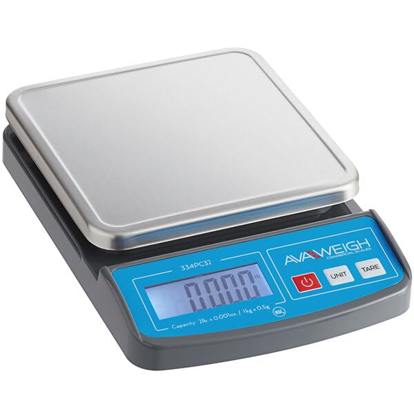 Ava Weigh PC20 Digital Portion Control Scale with stainless steel platform and blue control panel.