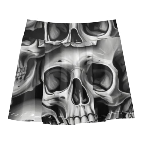 Realistic Skulls Roses Grey Tennis Skirts for Kids Toddler Athletic Shorts for Girls Skorts Teen Cheer 4t