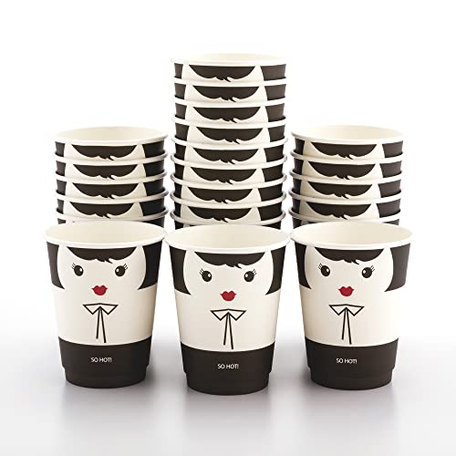 Image of Restaurantware 12 Ounce Disposable Cups, Pack of 500 Double Wall Hot Cups - Lids Sold Separately, Featuring a Madame Print with Black Paper Insulation, Ideal for Serving Tea, Coffee, and More