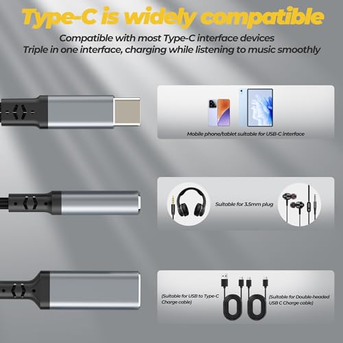 Image of USB C Headphone Adapter (2in1) Splitter Aux Jack Audio for iPhone 17 16 15 Pro Max 3.5MM to Type C Cable Charger Compatible with Samsung Galaxy S25 S24 S23 Dongle Cord Wired Android for IPad