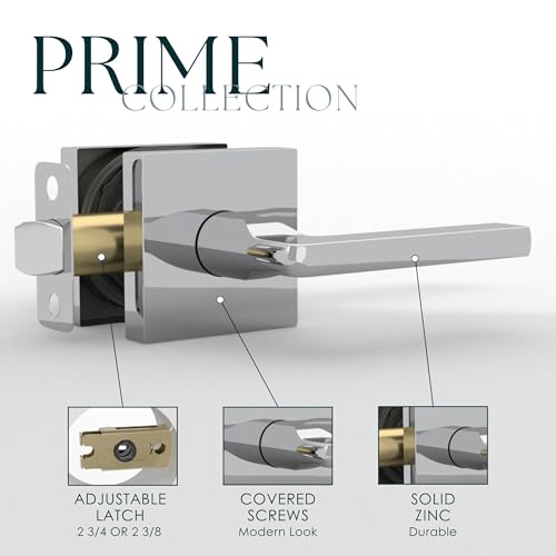 Image of Mega Handles Prime Passage Lever Door Handle for Closet or French Doors, Single Side Door Levers, Fits All Standard Door Sizes, Covered Screws Included - Polished Chrome (1 Pack) 5 inch