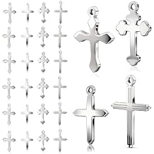 stino 32 Pieces No Tarnish Cross Charms for Jewelry Making, Stainless Steel Religious Pendants, Silver