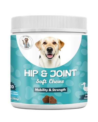 Hip & Joint Soft Chews for Dogs – Mobility & Joint Support, Flexibility and Connective tissue, with Glucosamine, Chondroitin, MSM & Green Lipped Mussel – Duck Flavour – 120 Chews for All Breeds