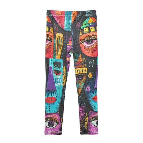 African Face Tribal Ethnic Colorful Girls Casual Leggings for Kids Printed Long Pant Bottoms Stretch and Soft2