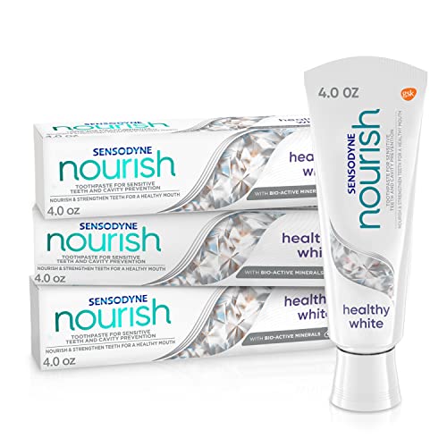 Sensodyne Nourish Healthy White Sensitive Toothpaste for Sensitive Teeth, Cavity Prevention and Whitening Toothpaste - 4 oz (Pack of 3)