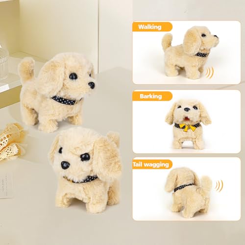 DAOUZL Realistischer Roboter Hund Spielzeug, 2pcs Läuft und Bellt, Realistischer Roboter Welpe Elektronisch Plüschwelpe Spielzeug Geschenk Jungen Mädchen 2-7 Jahre