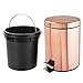 mDesign Small Modern 5 Liter / 1.3 Gallon Round Metal Lidded Step Trash Can, Compact Garbage Bin with Removable Liner Bucket and Handle for Bathroom, Kitchen, Craft Room, Office, Garage - Rose Gold