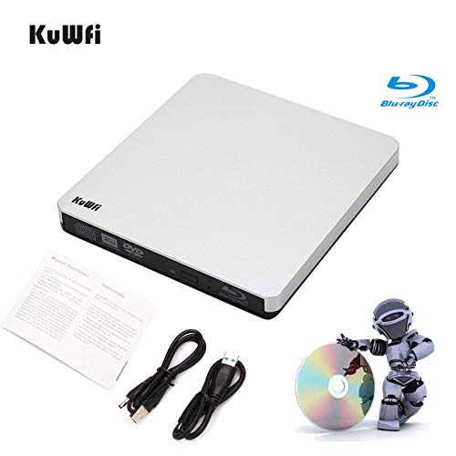 Kuwfi External Blu Ray Drive Usb 3.0 Player External Cd/Dvd Burner/Writer Blu-Ray Portable Drive Optical Drive Support 3D For Mac Pc Laptop Notebook #TOP4