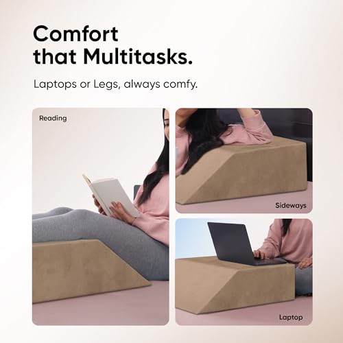 Image of Frido Leg Elevation Wedge Pillow for Edema, Varicose Veins, Fracture | High Resilience Foam Cushion for Leg, Knee & Thigh Support | Back Pain & Swelling Relief | Lightweight (Light Caramel)
