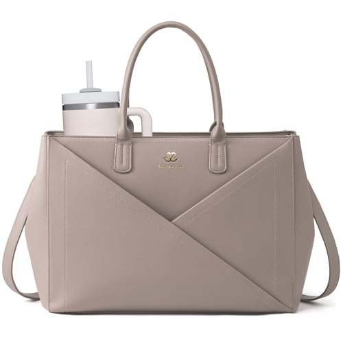 LOVEVOOK Laptop Tote Bag for Women with Large Cup Holder, 15.6 Inch PU Leather Work Bag Teacher Tote Bag, Waterproof Computer Bags Business Office Briefcase Handbag