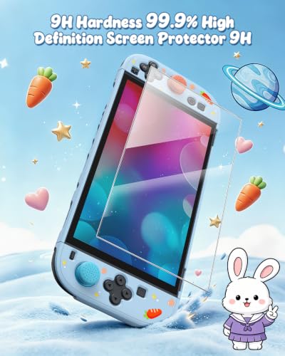 Image of Switch 2 Cute Case,FYOUNG Dockable Kawaii Blue Bunny Protective Cover Shell