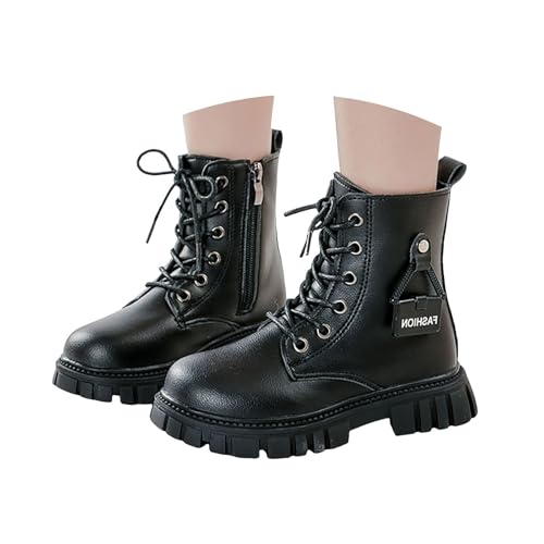 Girls Lace Up Ankle Boots Leather Combat Riding Boots Side Zipper Punk Goth Lug Sole Halloween Boot Matching Outfits2