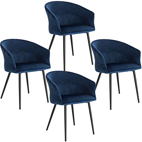 ELIGHTRY Lot de 4 Chaises de Salle à Manger Rétro Chaise de Cuisine avec Dossier et Accoudoirs Chaise de Salon Assise en Velours et Pieds en Métal,Bleu