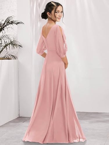 Junior Bridesmaid Dresses Sleeves V-Neck Girls Formal Dresses Long Chiffon Flower Girl Dress4