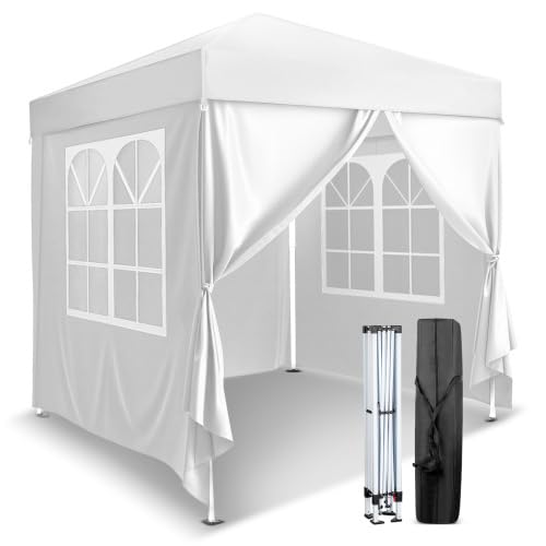 Bonnlo Carpa Plegable de 2x2m, con Altura Ajustable, UPF 50+, Las pergolas de jardín Impermeables y el Gazebo Son adecuados para usos Exteriores, como Camping, Festivales, Playa y Patios (Blanco)
