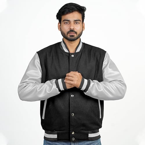Image of Men's Fashion Varsity Jacket Causal Slim Fit Wool Letterman Baseball Bomber Jackets