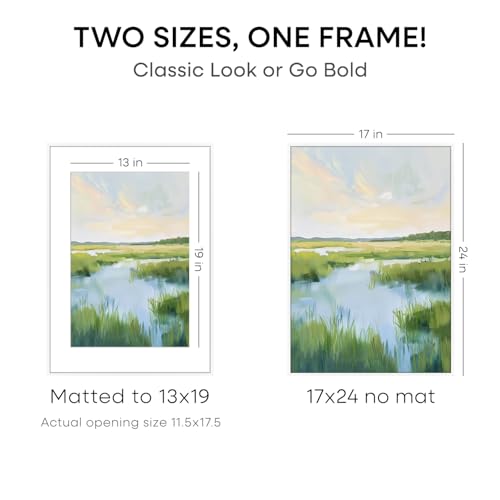Image of Homeforia 17x24 Picture Frame White, High End Metal 17x24 Poster Frames with Mat 13x19 Photo, 17 x 24 White Frame Matted to 13 by 19 Print, 24by17 Thin Hanging Frames, Tempered Glass, Wall Kit, Set of 2
