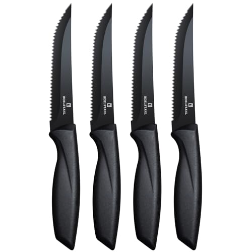targzier Steakmesser 4-teiliges aus Edelstahl, Scharfes Steakmesserset mit Wellenschliff, Hochwertiges Steakbesteck Messerset,Scharfes Steak Messer Set, Küchen-Steakbesteck, Spülmaschinenfest