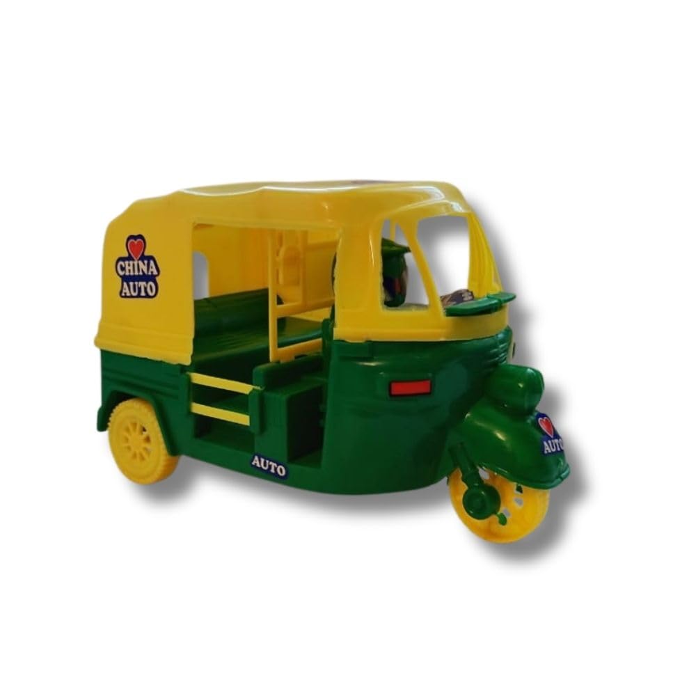 Auto Rickshaw Toy with Driver - Pull Back Car | Autorickshaw Tricycle Vehicle Toy for Kids| 3 Wheeler | for Both Boys and Girls (Yellow -Green)-image-11