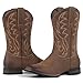 J's.o.l.e Cowboy Boots for Men Western Boots Wide Square Toe Men's Cowboy Boots Classic Embroidered with Pull On Slip Resistant Boots Brown US 9