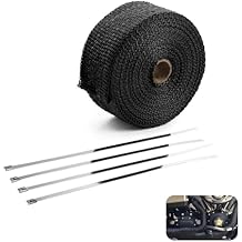 Exhaust Heat Wrap, Fiberglass Heat Shield Tape, Thermal Insulation Wrapping with Steel Ties, Universal for Most Vehicles Black #01