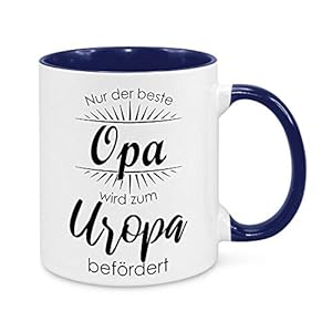 mugaholic, Nur der Beste Opa Wird zum Uropa befördert, Farbig ausgefüllt, Kobaltblau, Keramik Tasse mit Spruch, Geburt…