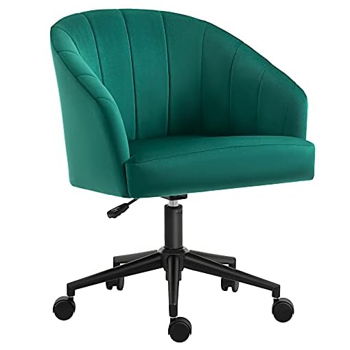 HOMCOM Retro Mid-Back Swivel Fabric Computer Desk Chair Height Adjustable with Metal Base, Leisure Task Chair on Rolling Wheels for Home Office, Green