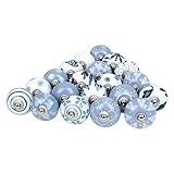 Ajuny Set of 20 Grey White Ceramic Door Knobs with Screws for Dresser Drawer Wardrobe Pull Closet Solid Cabinet Cupboard Wardrobe Pull Closet - Modern Kitchen, Bedroom & Bathroom