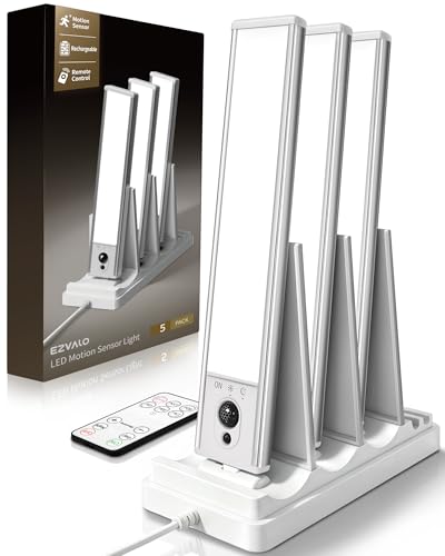 Image of EZVALO Under Cabinet Lighting with Charging Station, Rechargeable Motion Sensor Light Indoor, Dimmable Closet Lights Wireless, 6500K, Motion Activated Under Counter Lights for Kitchen,Pantry(3 Pcs)