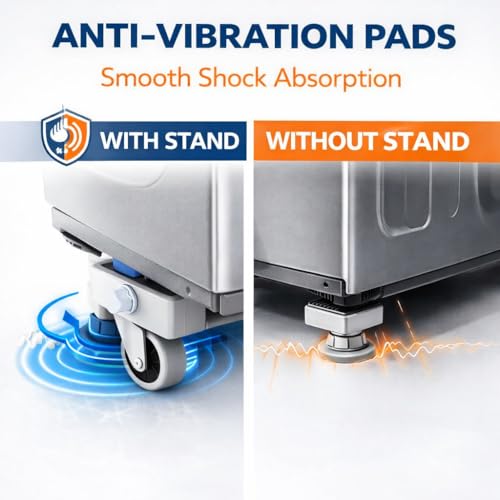Image of Smart Shelter Washing Machine Stand with Wheels & Green Anti Vibration Pads Adjustable Metal Stand for All Semi or Front or Top Load Washing Machine (Anti Vibration Pads White-Green 170 KG)