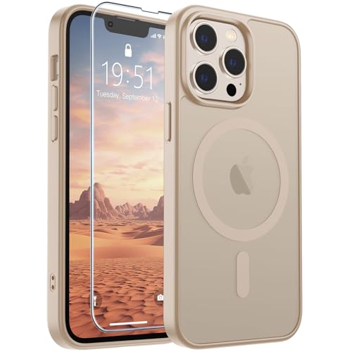 Image of SUPFINE Magnetic for iPhone 13 Pro Case(Compatible with MagSafe)(Military Grade Drop Protection) Slim Translucent Matte Shockproof with Anti-Fingerprint Phone Case,Desert Gold
