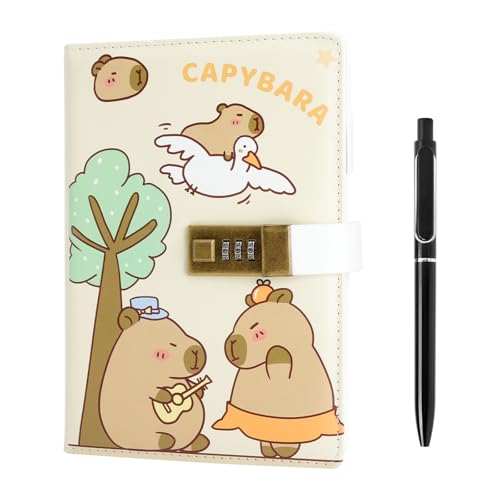XRVRILE Journal Intime Enfant avec Cadenas et Code – Carnet Capybara A5, 256 Pages, Journal Secret Enfant pour Fille et Garçon, avec Stylo en Acier...