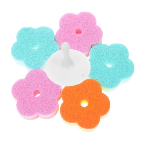 SHERCHPRY Scrub Sponge Set 5 Pcs Flower Shaped Dish Washing Sponges for Kitchen Grease Fighting Power