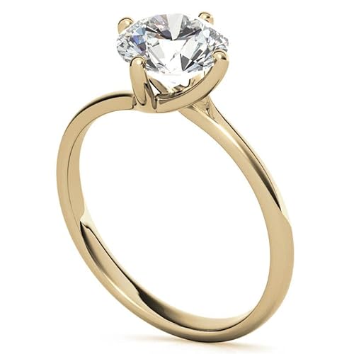 925 Silver, 10K/14K/18K Solid Gold Moissanite Engagement Ring, 2.5 Ct Round Cut Handmade Diamond Ring Solitaire Wedding / Bridal Ring For Women/Her, Anniversary Propose Gifts (925 Silver (Yellow Gold Plated)) #TOP3